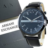 Armani Exchange Hampton Quartz Blue Dial Black Leather Strap Watch for Men - AX2411