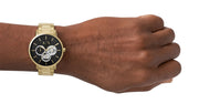 Armani Exchange Cayde Chronograph Black Dial Gold Steel Strap Watch for Men - AX2747