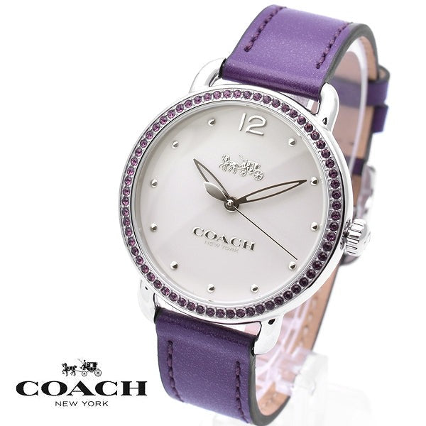 Coach Delancey White Dial Purple Leather Strap Watch for Women - 14502886