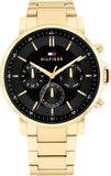 Tommy Hilfiger Tyson Chronograph Black Dial Gold Steel Strap Watch For Men - 1710589