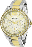 Fossil Riley White Dial Two Tone Steel Strap Watch for Women - ES3204