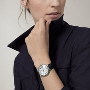 Cartier Ballon Bleu De Cartier Silver Dial Black Leather Strap Watch for Women - WSBB0028