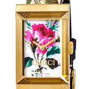 Gucci G-Frame Floral Mother of Pearl Dial White Leather Strap Watch For Women - YA147406