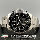 Tag Heuer Aquaracer Quartz Chronograph Black Dial Silver Steel Strap Jam Tangan untuk Pria - CAY111A.BA0927