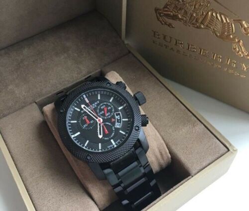 Burberry Sport Chronograph Black Dial Black Steel Strap Watch for Men