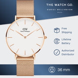 Daniel Wellington Petite Melrose White Dial Rose Gold Mesh Strap Watch For Women - DW00100305