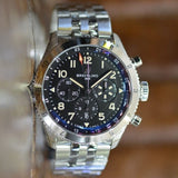 Breitling Super Avi B04 Chronograph GMT 46 P-51 Mustang Black Dial Silver Steel Strap Watch for Men - AB04453A1B1A1