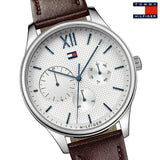 Tommy Hilfiger Damon Quartz White Dial Brown Leather Strap Watch for Men - 1791418