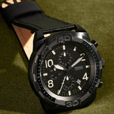 Fossil Bronson Chronograph Black Dial Black Leather Strap Watch for Men - FS5874