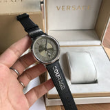 Versace V-Circle Black Manifesto Courage Quartz Silver Dial Black Leather Strap Watch for Men - VBQ080017