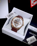 Guess Multi-Function Chronograph White Dial Brown Leather Strap Watch For Men - GW0389G8