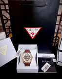 Guess Multi-Function Chronograph White Dial Brown Leather Strap Watch For Men - GW0389G8