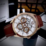 Guess Multi-Function Chronograph White Dial Brown Leather Strap Watch For Men - GW0389G8