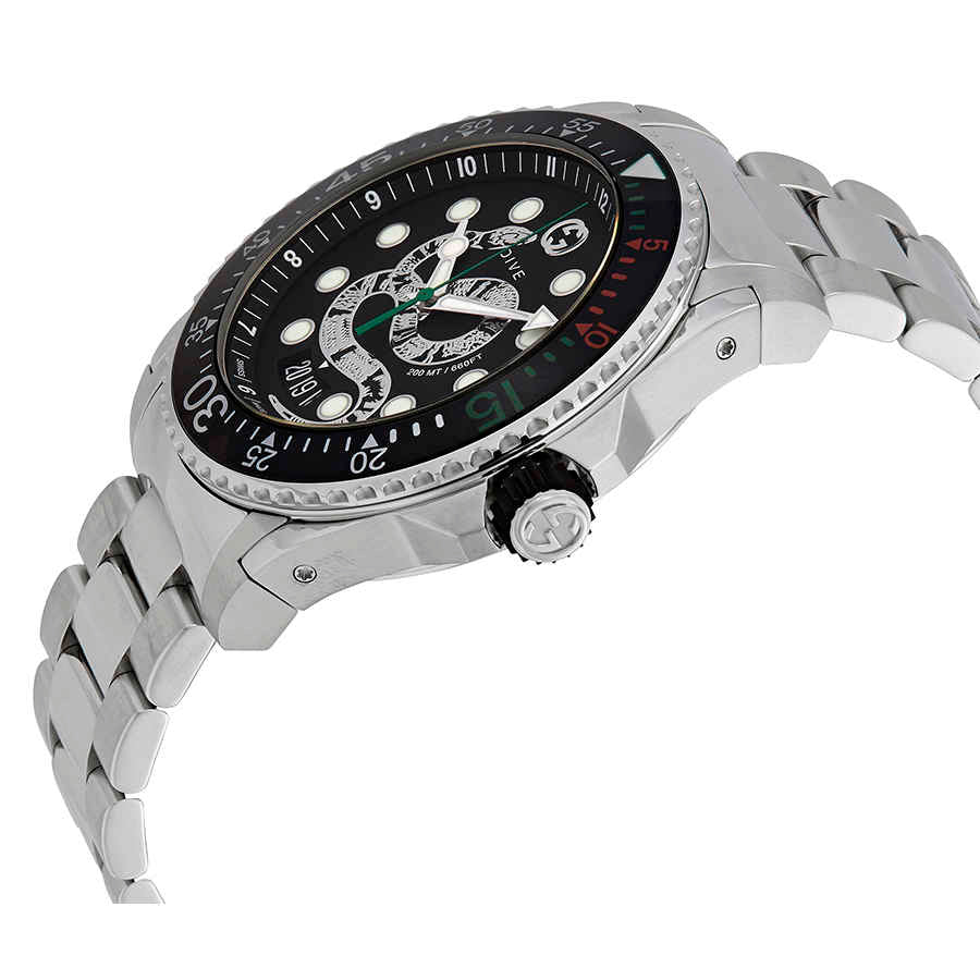 Gucci Dive Snake Black Dial Silver Steel Strap Watch For Men