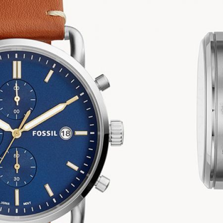 Fossil The Commuter Blue Dial Brown Leather Strap Watch for Men - FS5401