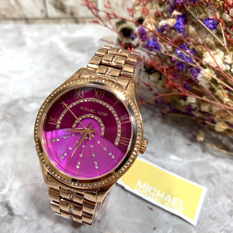 Michael Kors Lauryn Pink Dial Rose Gold Steel Strap Watch for Women | Quarzuhren