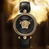 Versace Palazzo Empire Greca Black Dial Black Leather Strap Watch for Women - VEDV00119