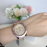 Michael Kors Runway Three Hand Crystal Pave Dial Pink Rubber Strap Watch For Women - MK6854