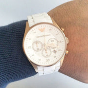 Emporio Armani Sportivo Chronograph White Dial White Rubber Strap Watch For Men - AR5919