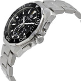 Tag Heuer Aquaracer Quartz Chronograph Black Dial Silver Steel Strap Jam Tangan untuk Pria - CAY111A.BA0927