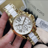 Michael Kors Bradshaw Chronograph White Dial Two Tone Steel Strap Watch For Women - MK5743