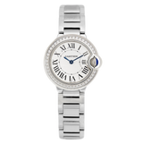 Cartier Ballon Bleu De Cartier Diamonds White Dial Silver Steel Strap Watch for Women - W4BB0015