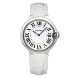 Cartier Ballon Bleu de Cartier Silver Dial White Leather Strap Watch for Women - W6920087