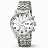 Hugo Boss Aeroliner Chronograph Quartz White Dial Silver Steel Strap Watch For Men - HB1512445