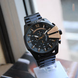 Diesel Mega Chief Chronograph Black Dial Black Steel Strap Watch For Men - DZ4309