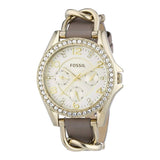 Fossil Riley Gold Dial Grey Leather Strap Watch for Women - ES3465