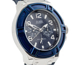 Guess Rigor Multifunction Chronograph Blue Dial Blue Leather Strap Watch For Men - W0040G7