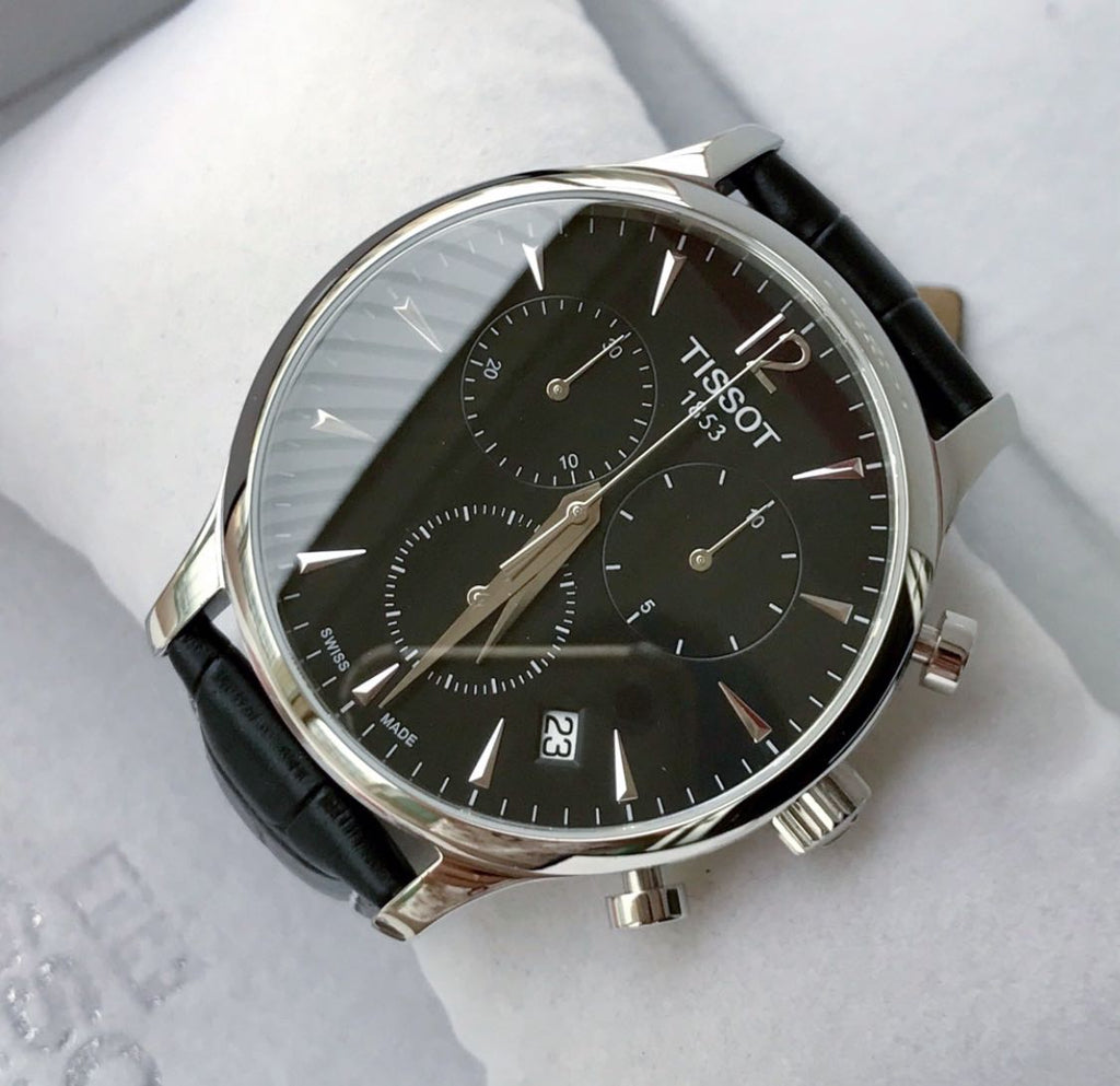 Tissot Tradition Chronograph Black Dial Black Leather Strap Watch