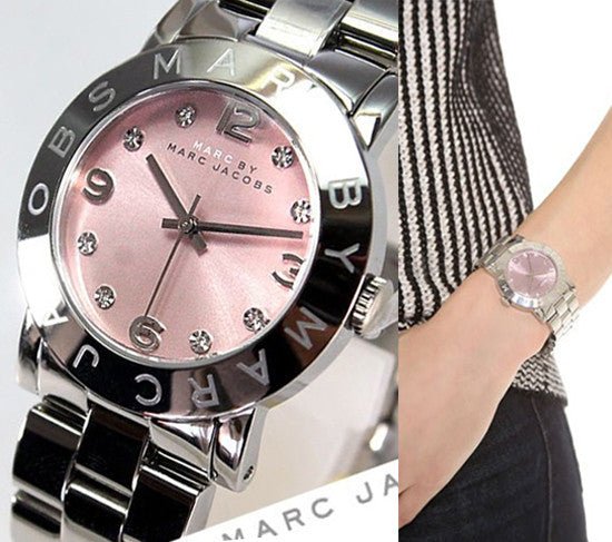 Marc Jacobs Amy Life Pink Dial Silver Steel Strap Watch for Women