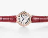 Cartier Ballon Bleu De Cartier Diamonds Silver Dial Red Leather Strap Watch for Women - WJBB0033