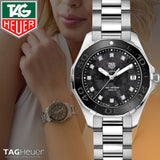 Jam Tangan Tag Heuer Aquaracer Quartz Dial Hitam dengan Tali Baja Perak untuk Wanita - WAY131M.BA0748