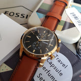 Fossil Townsman Chronograph Black Dial Brown Leather Strap Watch for Men - FS5338