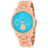 Michael Kors Runway Chronograph Turquoise Dial Rose Gold Steel Strap Watch For Women - MK6164