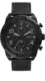 Fossil Bronson Chronograph Black Dial Black Leather Strap Watch for Men - FS5874