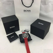 Hugo Boss Volane Chronograph Black Dial Red Rubber Strap Watch for Men - 1513959