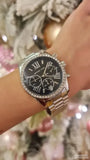 Michael Kors Lexington Chronograph Black Dial Silver Steel Strap Watch For Women - MK7277