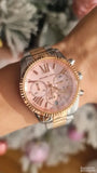 Michael Kors Lexington Chronograph Rose Gold Dial Two Tone Steel Strap Watch For Women - MK7219