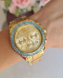 Michael Kors Everest Chronograph Gold Dial Gold Steel Strap Watch For Women - MK7210