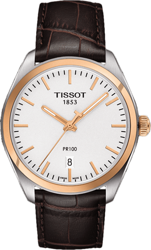 Tissot T Classic PR 100 Quartz White Dial Brown Leather Strap Watch for Men - T101.410.26.031.00