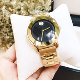 Movado Bold Black Dial Gold Steel Strap Unisex Watch - 3600397