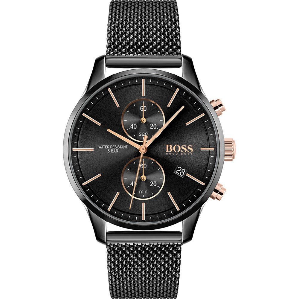 Hugo Boss Associate Chronograph Black Dial Black Mesh Bracelet