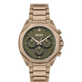 Hugo Boss Classic Chronograph Green Dial Beige Gold Steel Strap Watch For Men - 1514019
