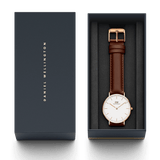 Daniel Wellington Classic St. Mawes White Dial Brown Leather Strap Watch for Men - DW00100035
