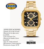 Fossil Inscription Multifunction Black Dial Gold Steel Strap Watch for Men - BQ2656