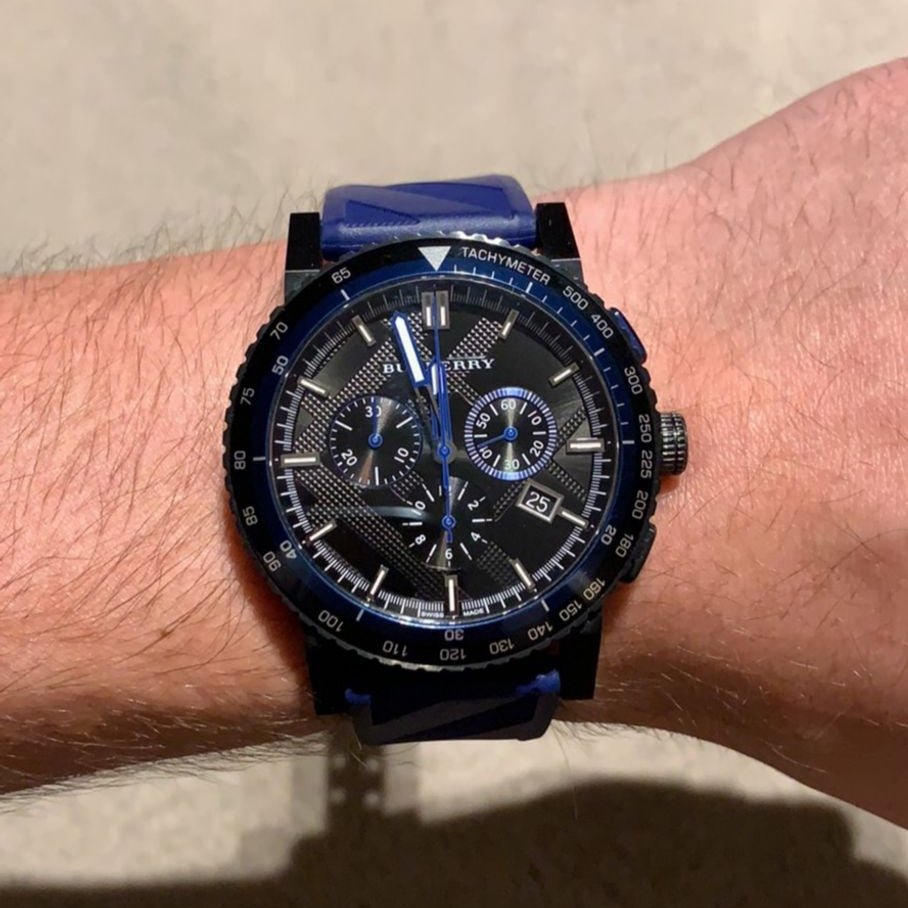 バーバリー 腕時計 Burberry The City Sport Chronograph Black Dial Blue Rubber Strap Watch