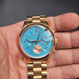 Michael Kors Runway Chronograph Turquoise Dial Rose Gold Steel Strap Watch For Women - MK6164